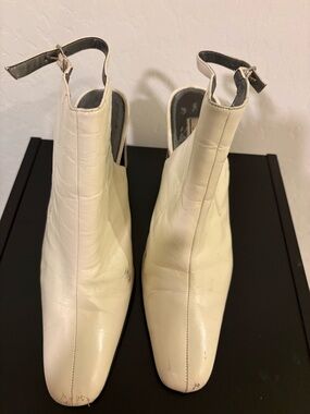 Women's White Ankle Strap Leather Boots